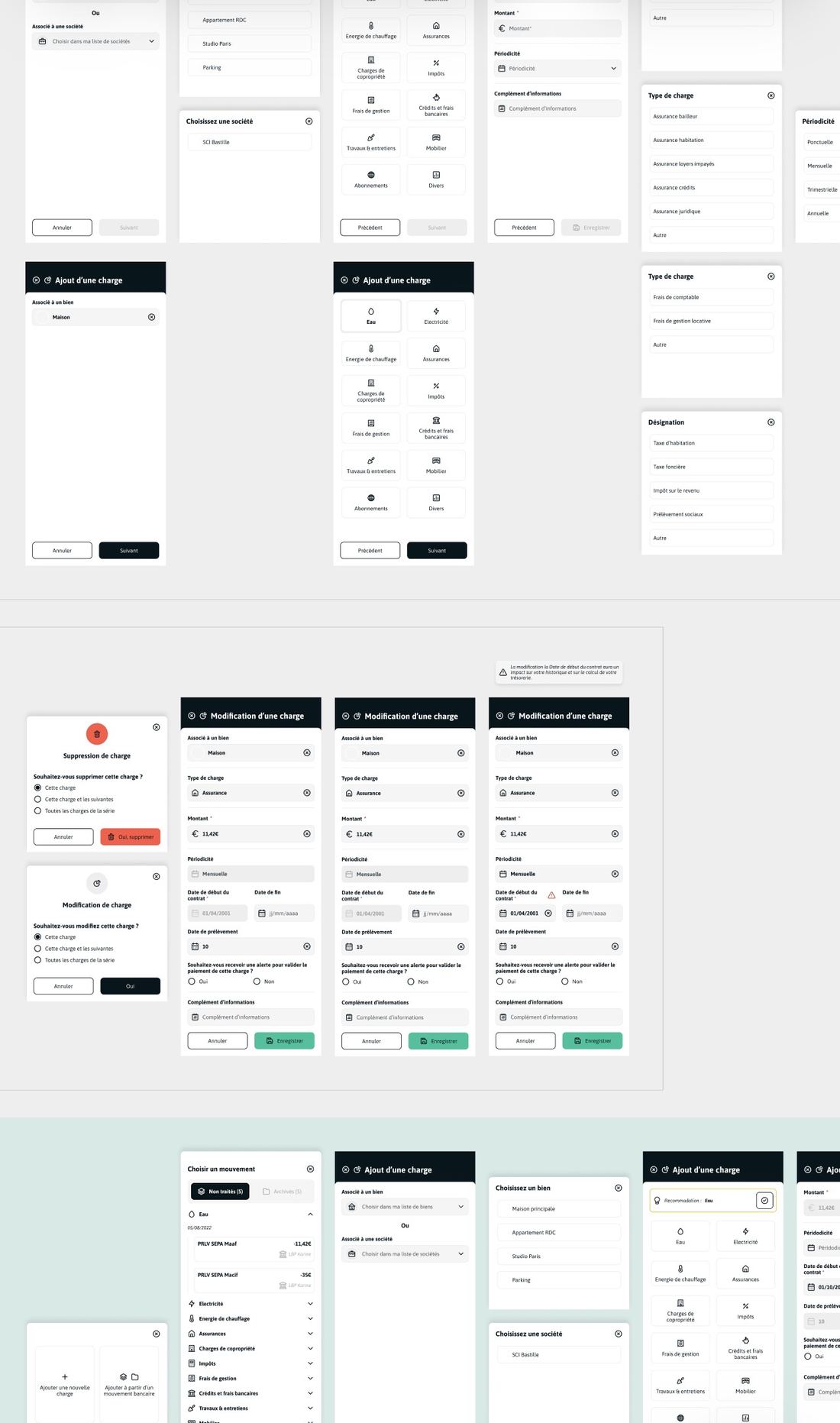Adding and editing a charge: categories, validation, deletion and recurring options